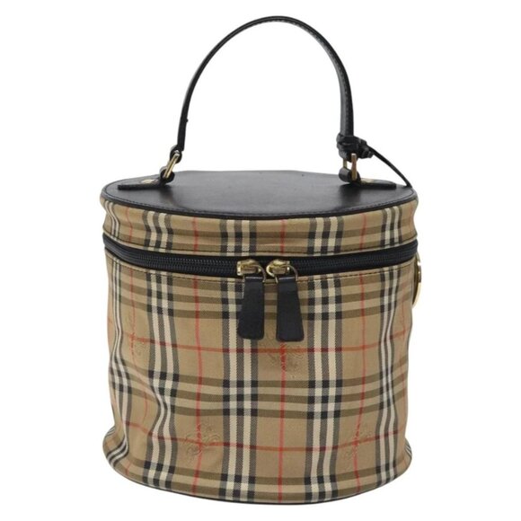 Burberrys Nova Check Hand Bag Canvas Beige Gold Auth 118660 - Picture 2 of 16